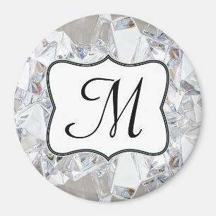 Diamond Ice Crystal Glitz Monogram Initial Magnet