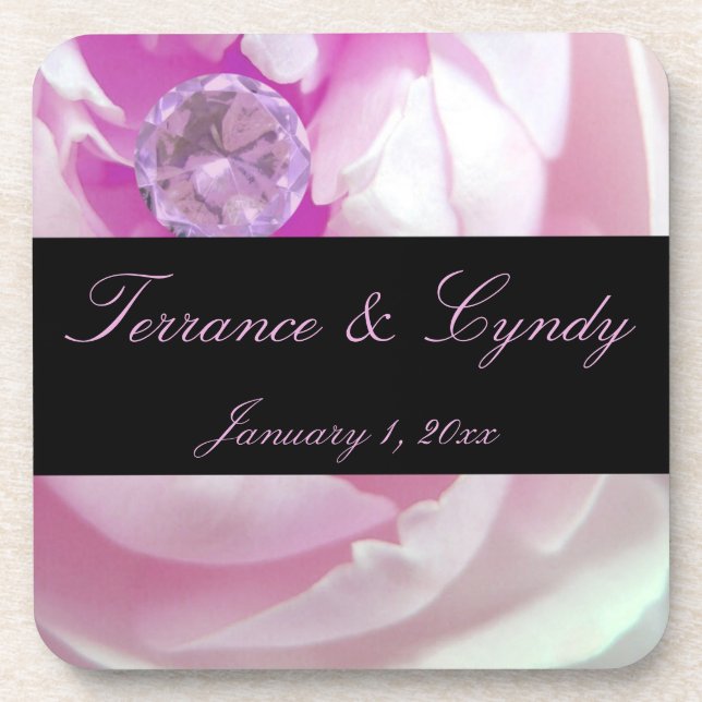 Diamond in Pink Rose Personal Wedding Coaster (Front)