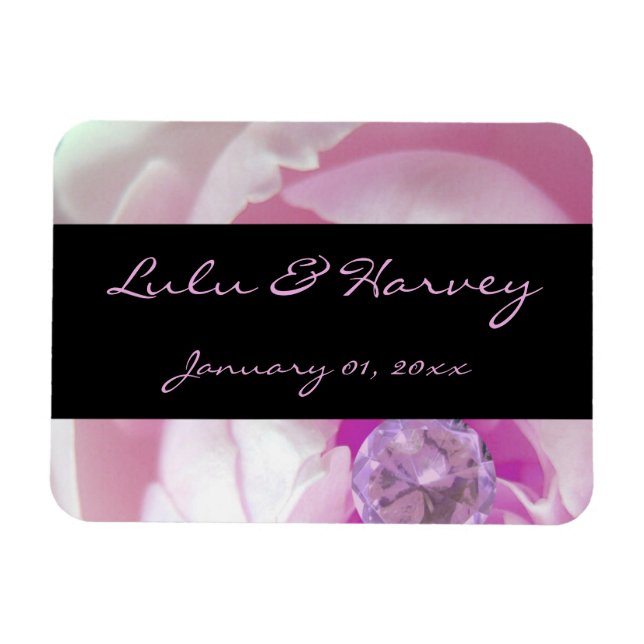 Diamond in Pink Rose Personal Wedding Magnet (Horizontal)