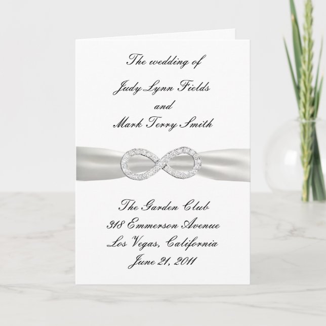 Diamond Infinity White Wedding Program Card (Front)