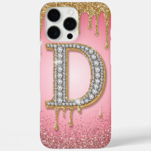 Diamond Initial Letter D Gold Pink Gift For Mum iPhone 16 Pro Max Case