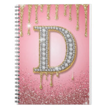 Diamond Initial Letter D Gold Pink Gift For Mum