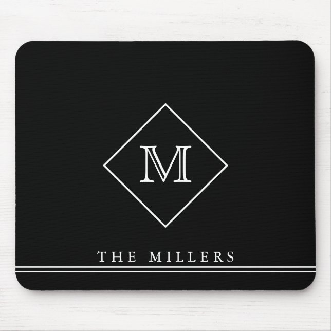 Diamond Initial Monogram, Personalised Black Mouse Pad (Front)
