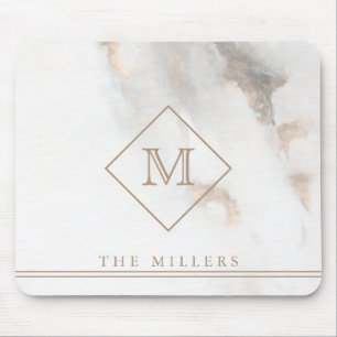 Diamond Initial Monogram, Personalised Grey Marble Mouse Pad