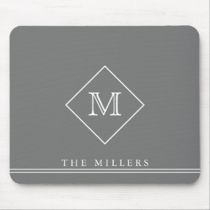 Diamond Initial Monogram, Personalised Grey White Mouse Pad