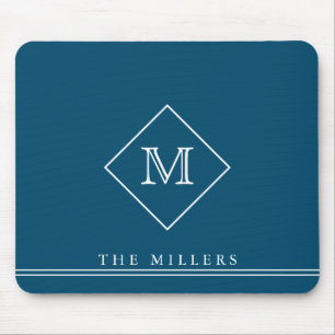 Diamond Initial Monogram, Personalised Navy Blue Mouse Pad