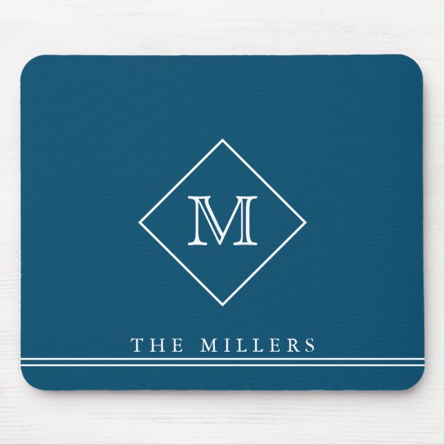 Diamond Initial Monogram, Personalised Navy Blue  Mouse Pad (Front)