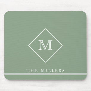 Diamond Initial Monogram, Personalised Sage Green Mouse Pad