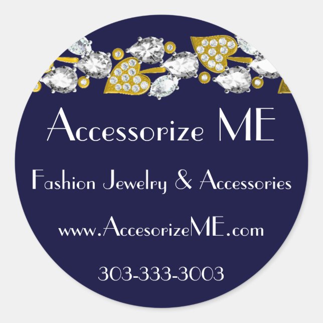 Diamond jewellery-navy blue classic round sticker (Front)