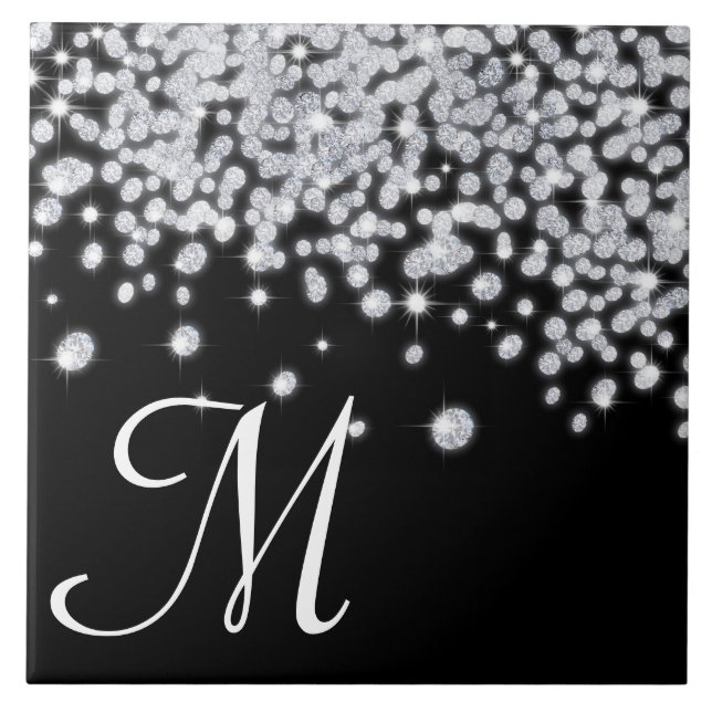Diamond Jewels Jewellery Glitz Monogram Display Ti Ceramic Tile (Front)