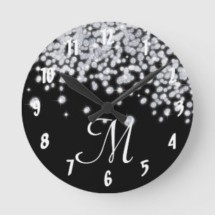 Diamond Jewels Jewellery Monogram Initial Wall Round Clock