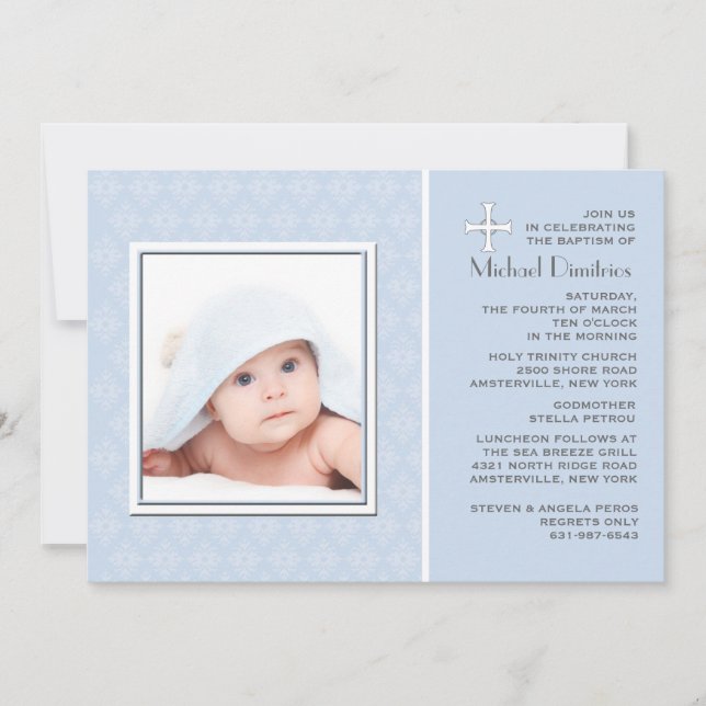 Diamond Lace Blue Photo Invitation (Front)