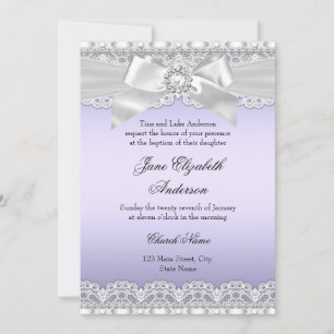 Diamond Lace & Bow Purple Baptism Invite