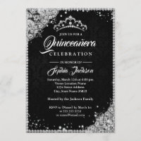 Diamond Lace Sparkle Black Silver Quinceanera