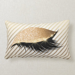 Diamond Lashes Gold Glitter Stripes Pearly Glam Lumbar Cushion