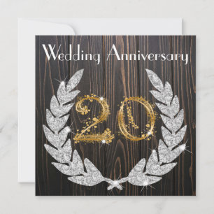 Diamond Laurel & Gold 20th Wedding Anniversary Invitation