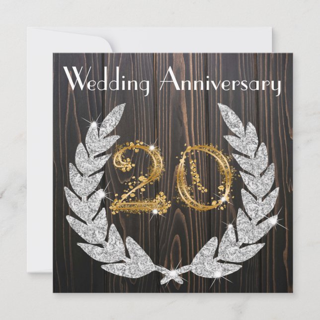 Diamond Laurel & Gold 20th Wedding Anniversary Invitation (Front)