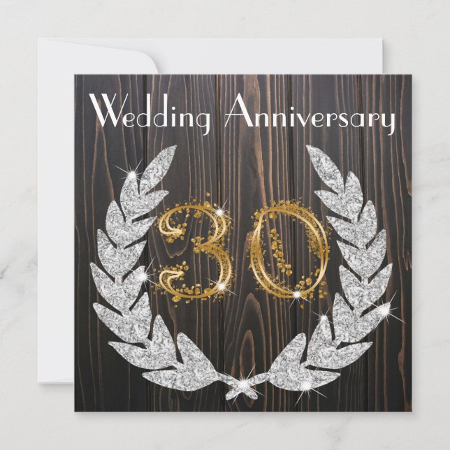 Diamond Laurel & Gold 30th Wedding Anniversary Inv Invitation (Front)