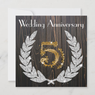 Diamond Laurel & Gold 5th Wedding Anniversary Inv Invitation