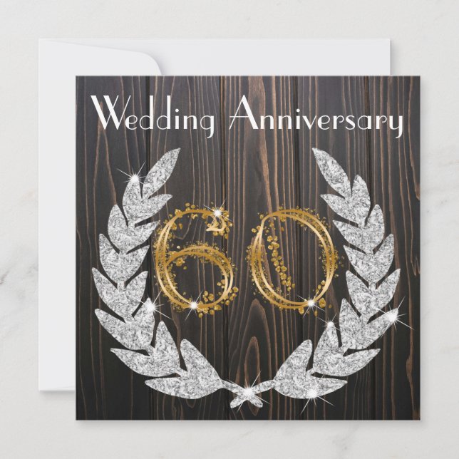 Diamond Laurel & Gold 60th Wedding Anniversary  In Invitation (Front)
