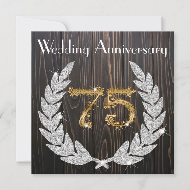 Diamond Laurel & Gold 75th Wedding Anniversary Inv Invitation (Front)