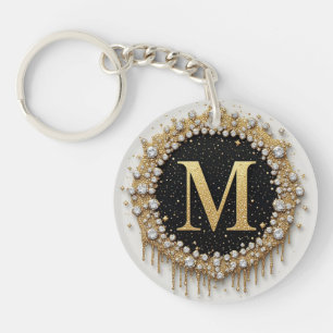 Diamond Letter M Gold Decor Key Ring