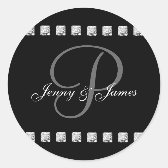 Diamond Letter P Names Wedding Stickers (Front)