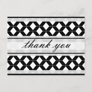 Diamond Lines Thank You Damask Black and White Postcard