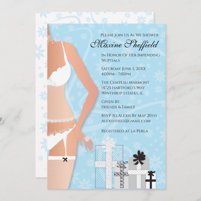 Diamond Lingerie Bridal Shower Blue Invitation (Front/Back)