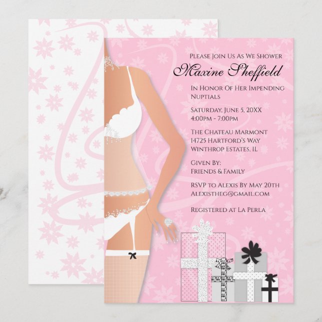 Diamond Lingerie Bridal Shower Pink and White Invitation (Front/Back)