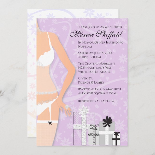 Diamond Lingerie Bridal Shower Purple Invitation (Front/Back)