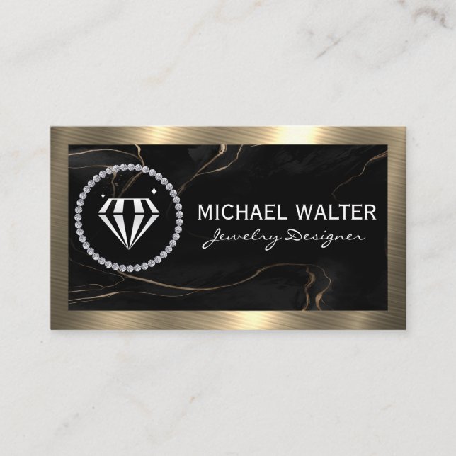 Diamond Logo | Black Marble | Gold Metallic Business Card (Front)