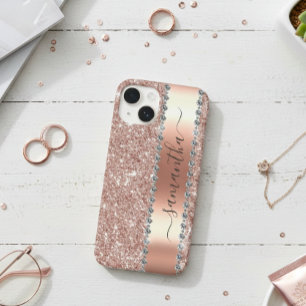 Diamond Look Glitter Calligraphy Name Rose Gold Case-Mate iPhone 14 Case