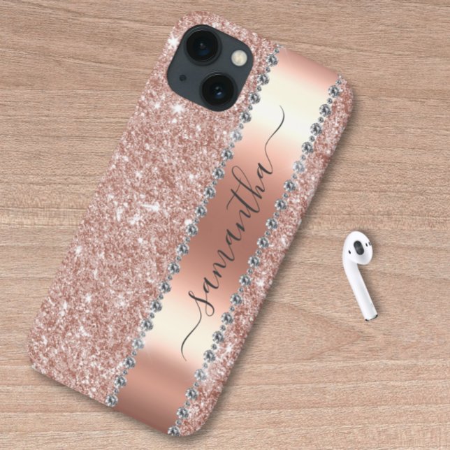 Diamond Look Glitter Calligraphy Name Rose Gold Case-Mate iPhone Case