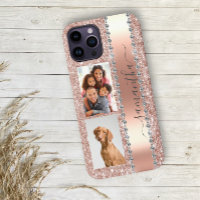 Diamond Look Photo Glitter Name Monogram Rose Gold