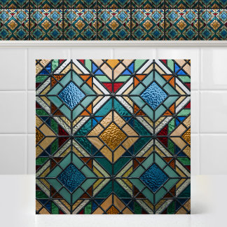 Diamond Matrix Colourful Abstract Stained Glass Ar Ceramic Tile