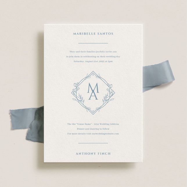 Diamond Monogram Elegant Floral Wedding Invitation (Creator Uploaded)