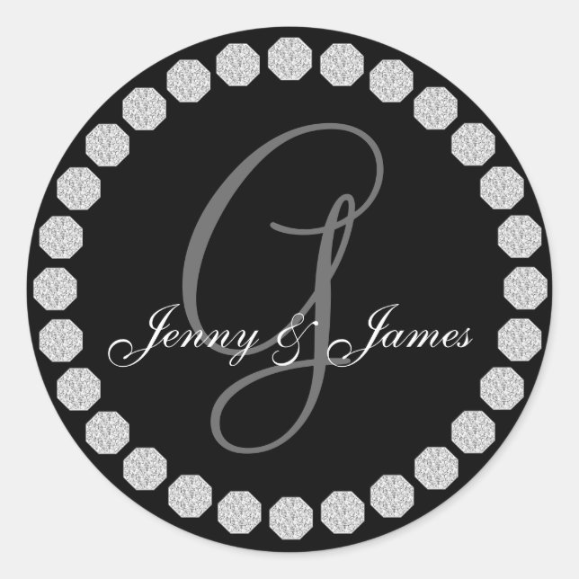 Diamond Monogram G Names Wedding Favour Labels (Front)