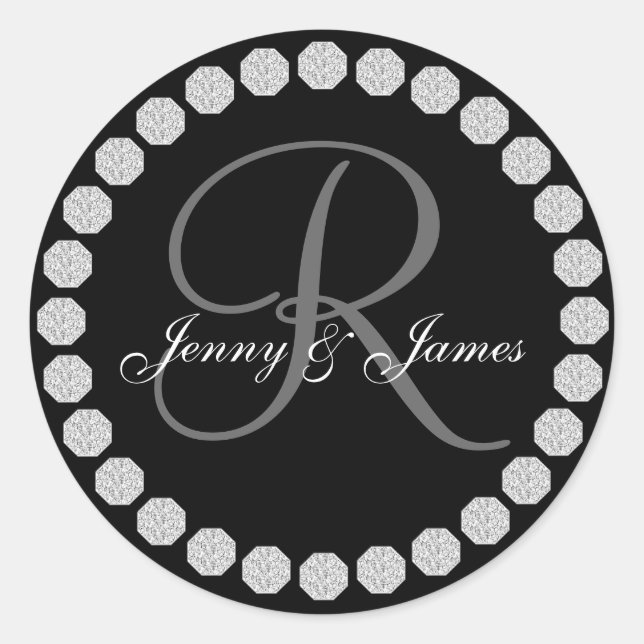 Diamond Monogram R Names Wedding Favour Labels (Front)