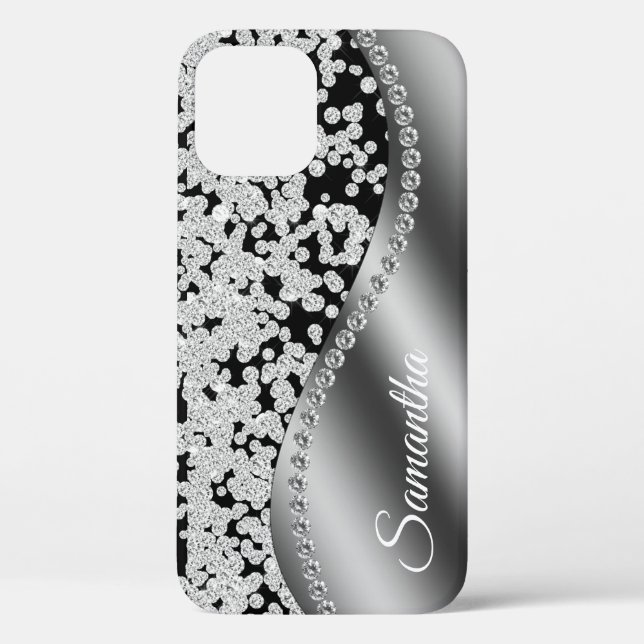 Diamond Monogram Silver Faux Glitter Bling  Case-Mate iPhone Case (Back)