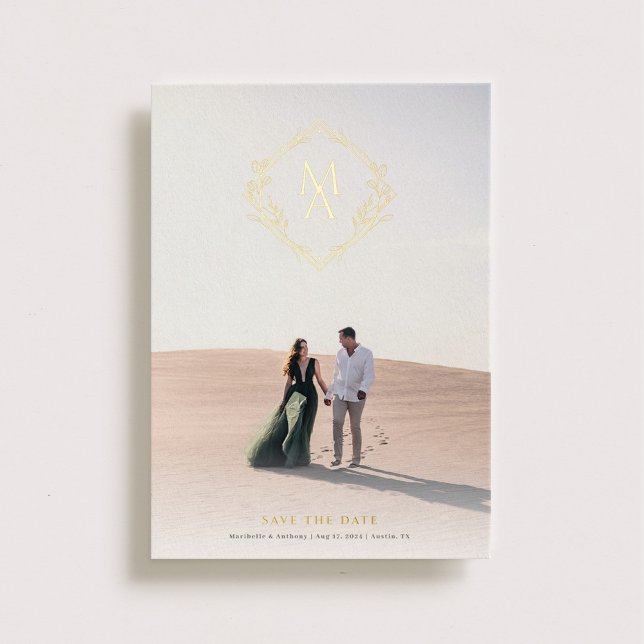 Diamond Monogram With Flowers Gold Save the Date (Creator Uploaded)