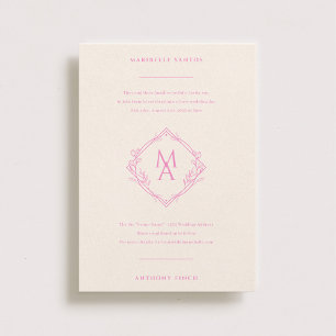 Diamond Monogram With Flowers in Pink Wedding Invitation