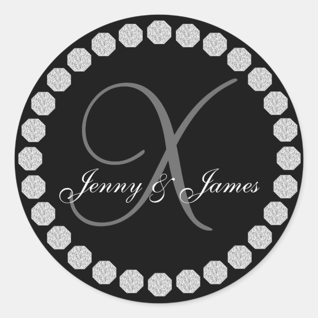 Diamond Monogram X Names Wedding Favour Labels (Front)