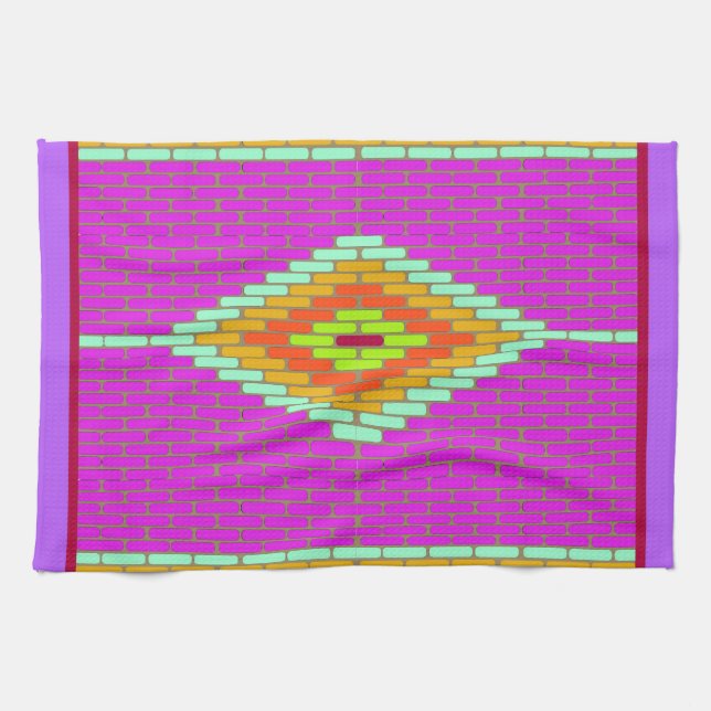 Diamond Mosaic tiles  bright colour kitchen towel (Horizontal)