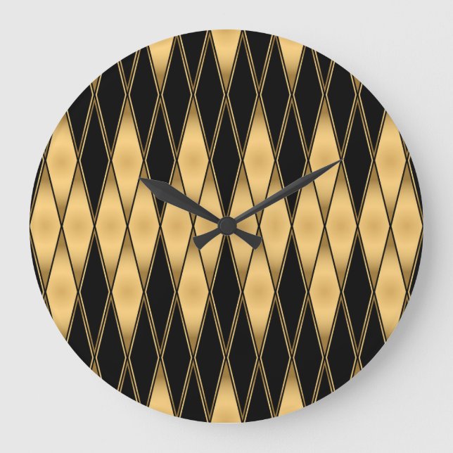 Diamond motif: gold-black elegant pattern. large clock (Front)