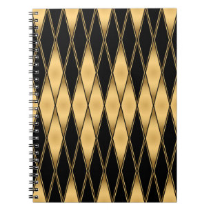 Diamond motif: gold-black elegant pattern. notebook