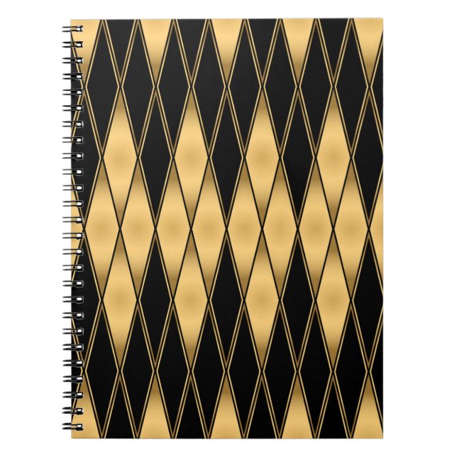 Diamond motif: gold-black elegant pattern. notebook (Front)