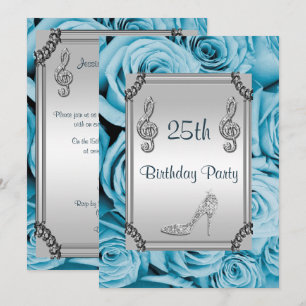 Diamond Music Note, Stiletto & Blue Roses 25th Invitation