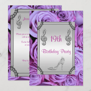 Diamond Music Note, Stiletto & Lilac Roses 19th Invitation