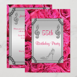 Diamond Music Note, Stiletto & Pink Roses 55th Invitation